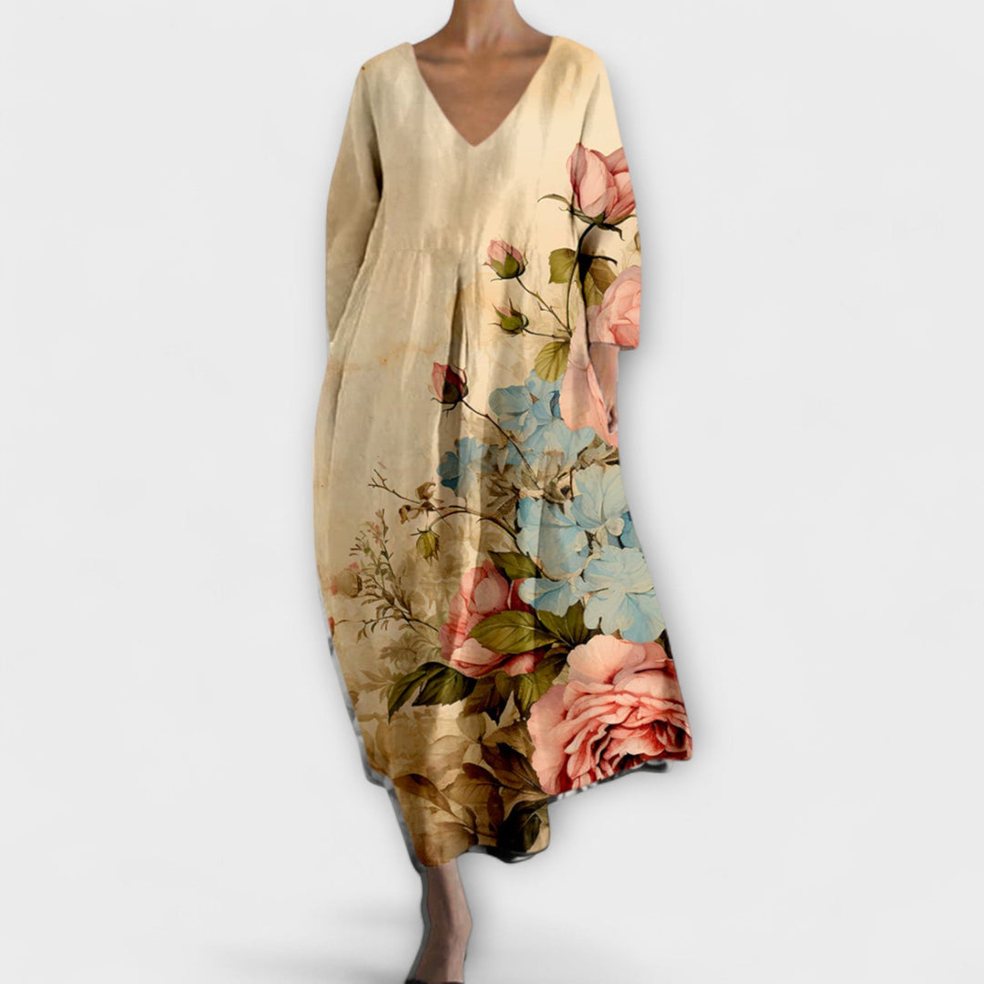 Fiona - Robe Longue Colorée avec Décolleté en V