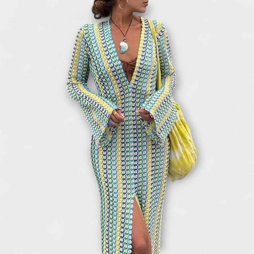 Elina – Robe maxi avec décolleté en V et ambiance estivale