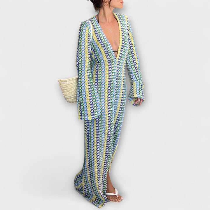 Elina – Robe maxi avec décolleté en V et ambiance estivale