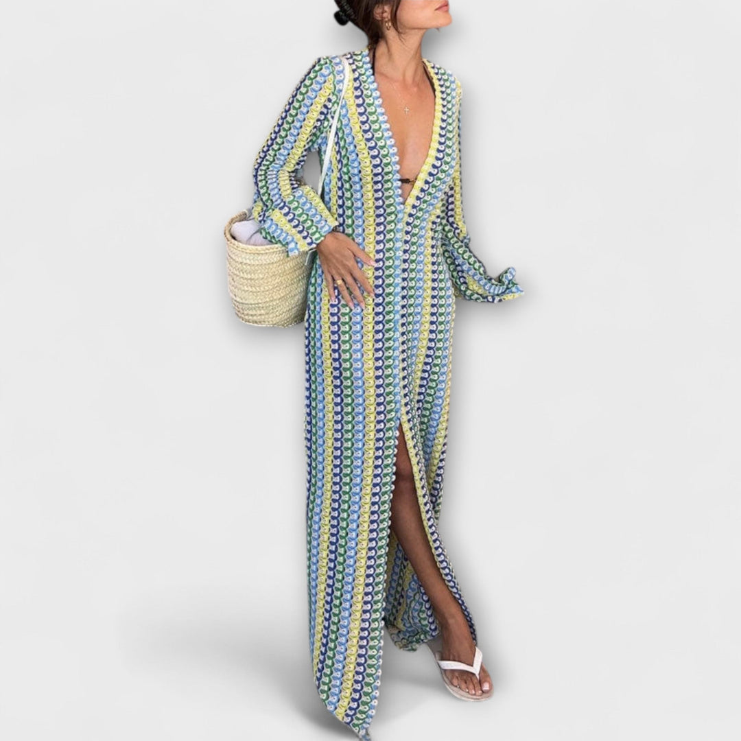 Elina – Robe maxi avec décolleté en V et ambiance estivale