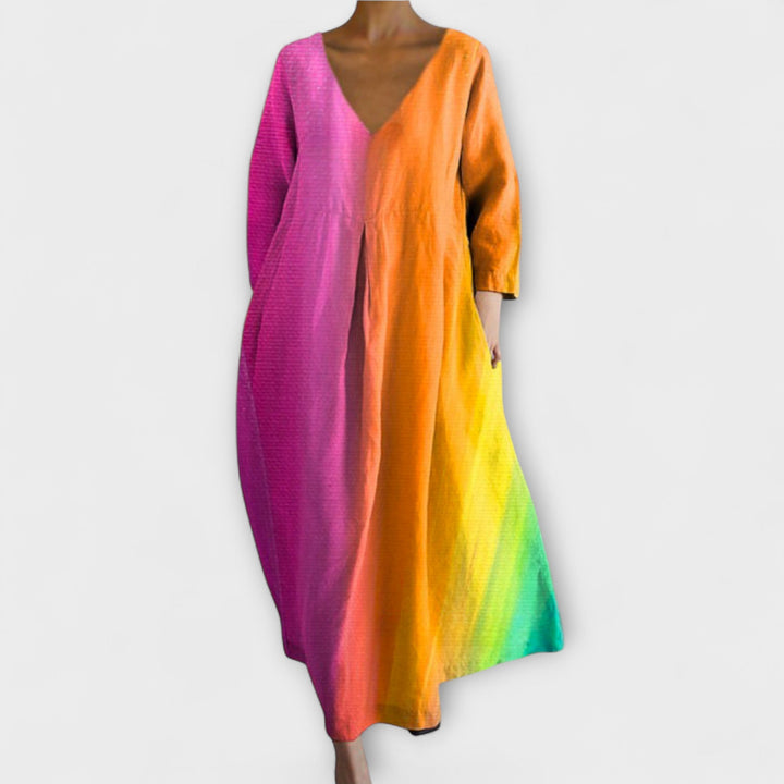 Fiona - Robe Longue Colorée avec Décolleté en V