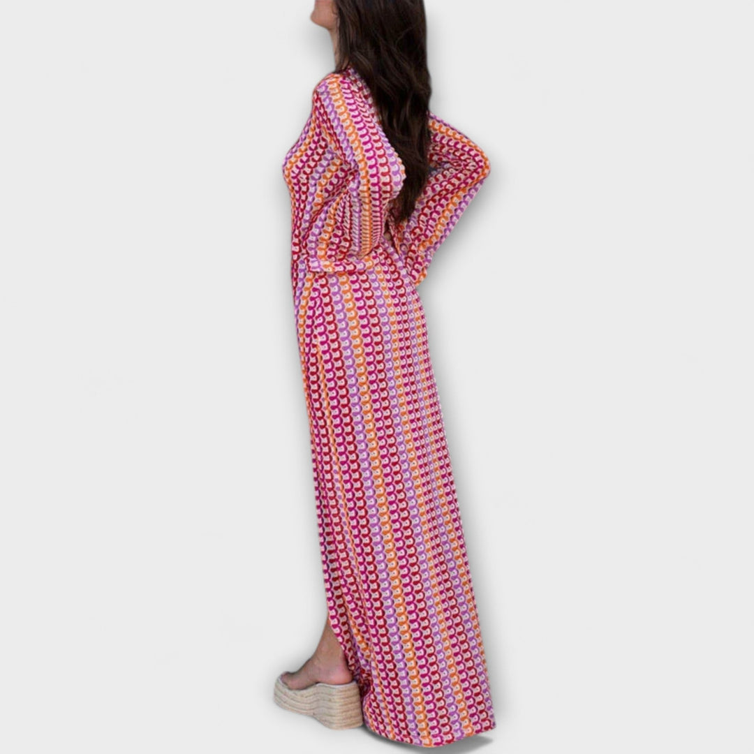 Elina – Robe maxi avec décolleté en V et ambiance estivale