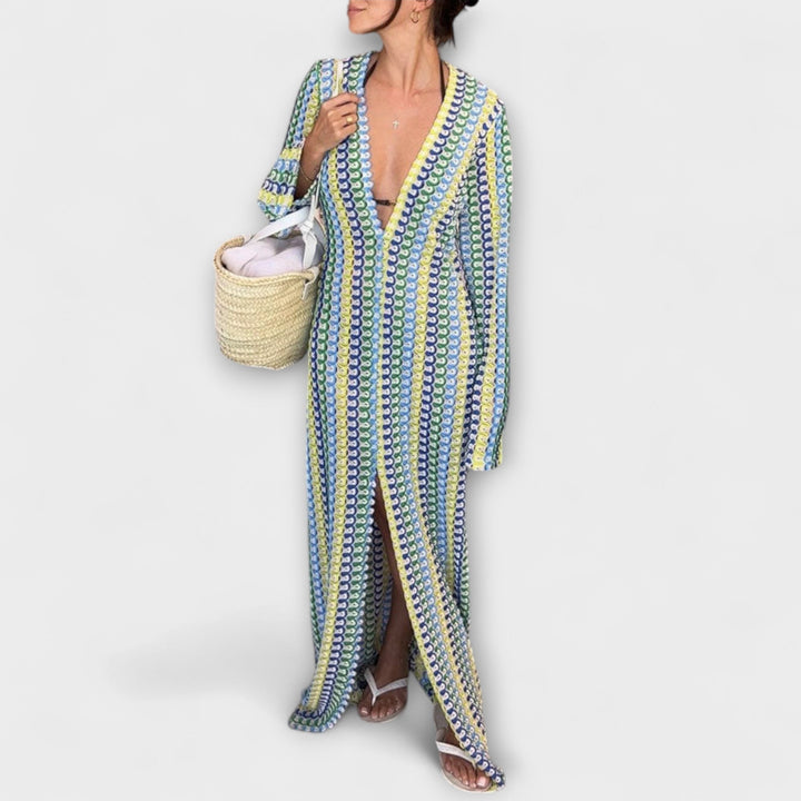 Elina – Robe maxi avec décolleté en V et ambiance estivale