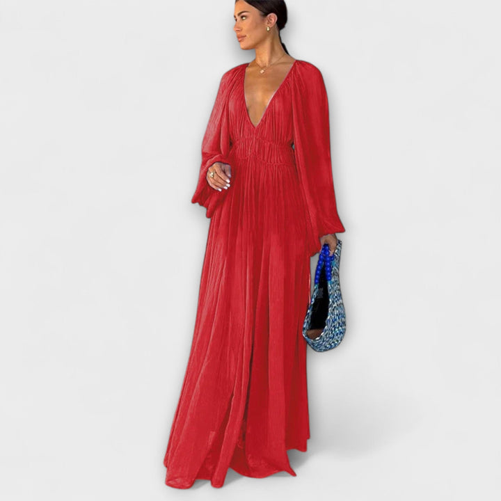 Robe plissée élégante à manches longues