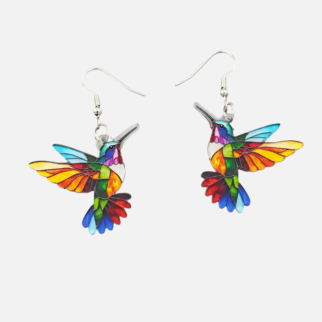 Boucles d'oreilles en acrylique avec colibri – Design clair avec un oiseau en 2D