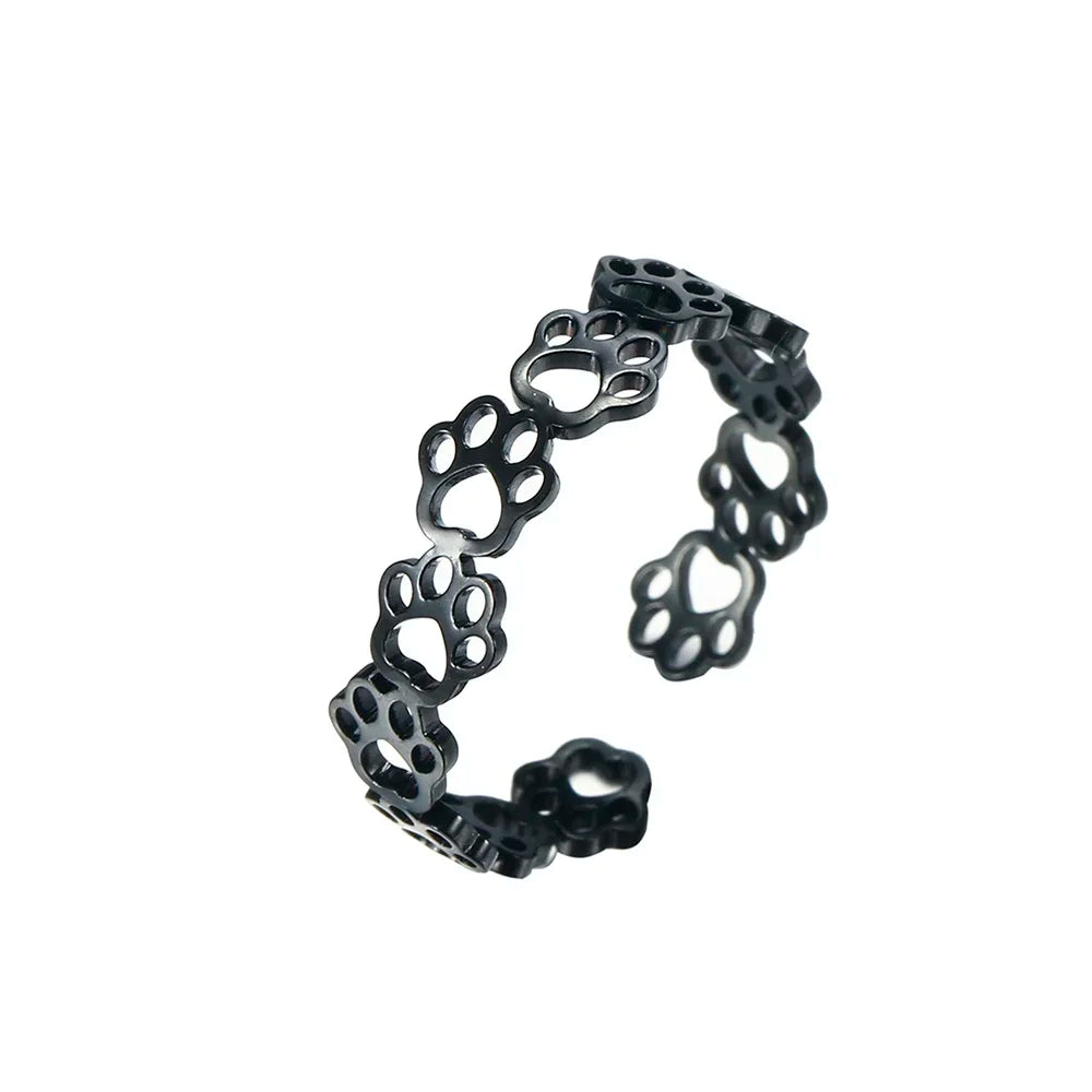 Bague réglable avec empreinte de patte – Fabriquée en acier inoxydable