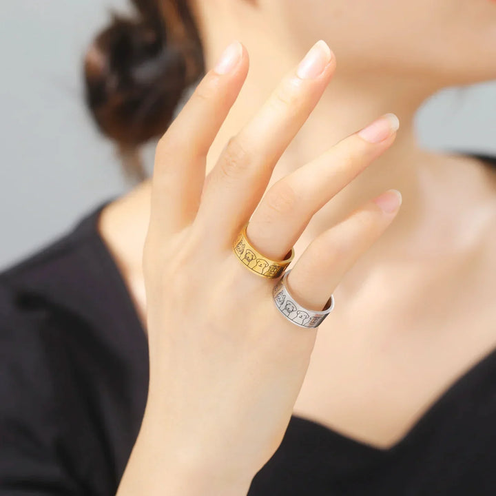 Bague large en acier inoxydable pour chiens – Motif gravé pour femmes
