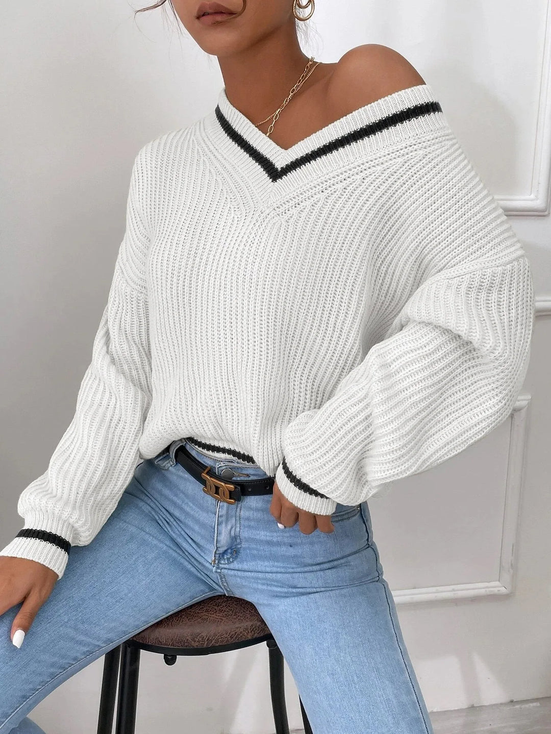 Marina | Pull en tricot rayé avec motif waffle