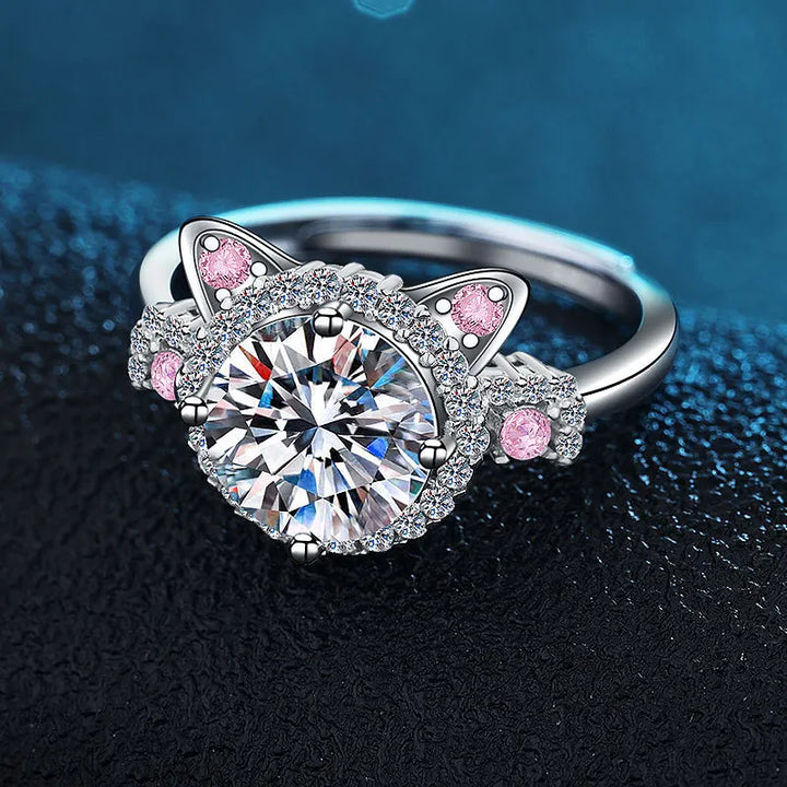 Bague ajustable avec des oreilles de chat en zircons