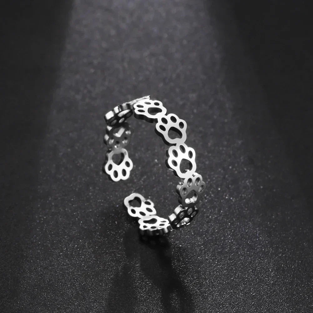 Bague réglable avec empreinte de patte – Fabriquée en acier inoxydable