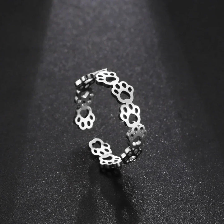 Bague réglable avec empreinte de patte – Fabriquée en acier inoxydable