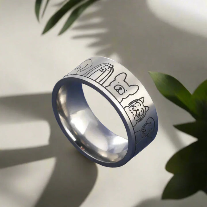 Bague large en acier inoxydable pour chiens – Motif gravé pour femmes
