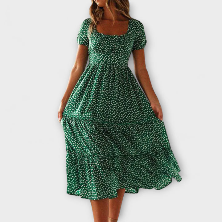 Robe maxi à motif floral vintage avec manches bouffantes