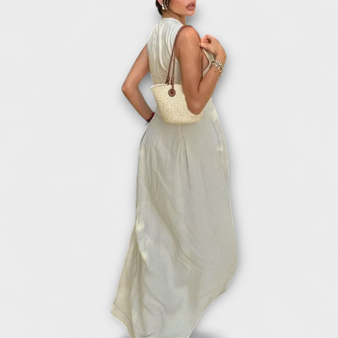 Robe sans manches avec plissés et coupe ajustée midi