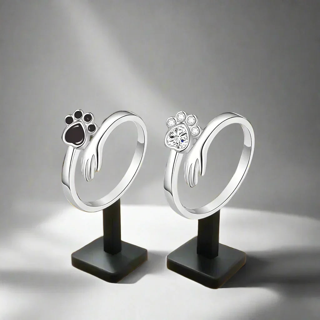 Bague ajustable en argent 925 – Design avec empreinte de main et de patte