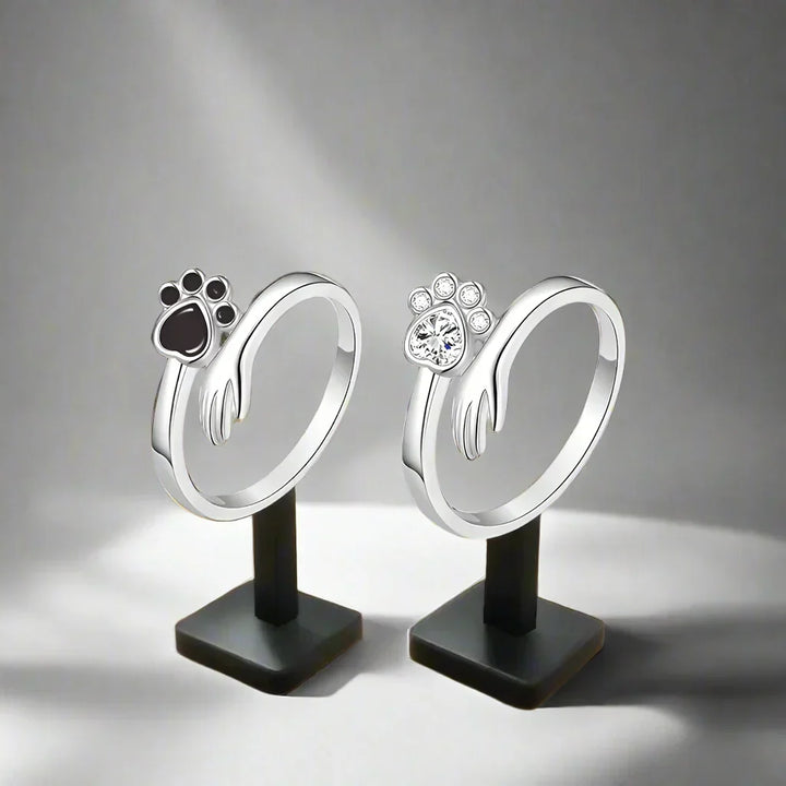 Bague ajustable en argent 925 – Design avec empreinte de main et de patte
