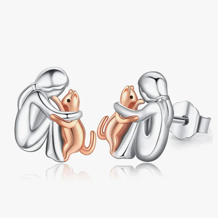 Boucles d'oreilles Gatto Hug bicolores argentées et dorées