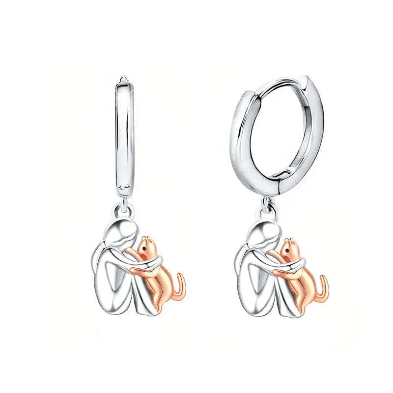 Boucles d'oreilles Gatto Hug bicolores argentées et dorées