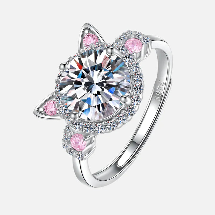 Bague ajustable avec des oreilles de chat en zircons