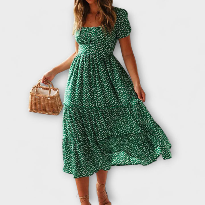 Robe maxi à motif floral vintage avec manches bouffantes