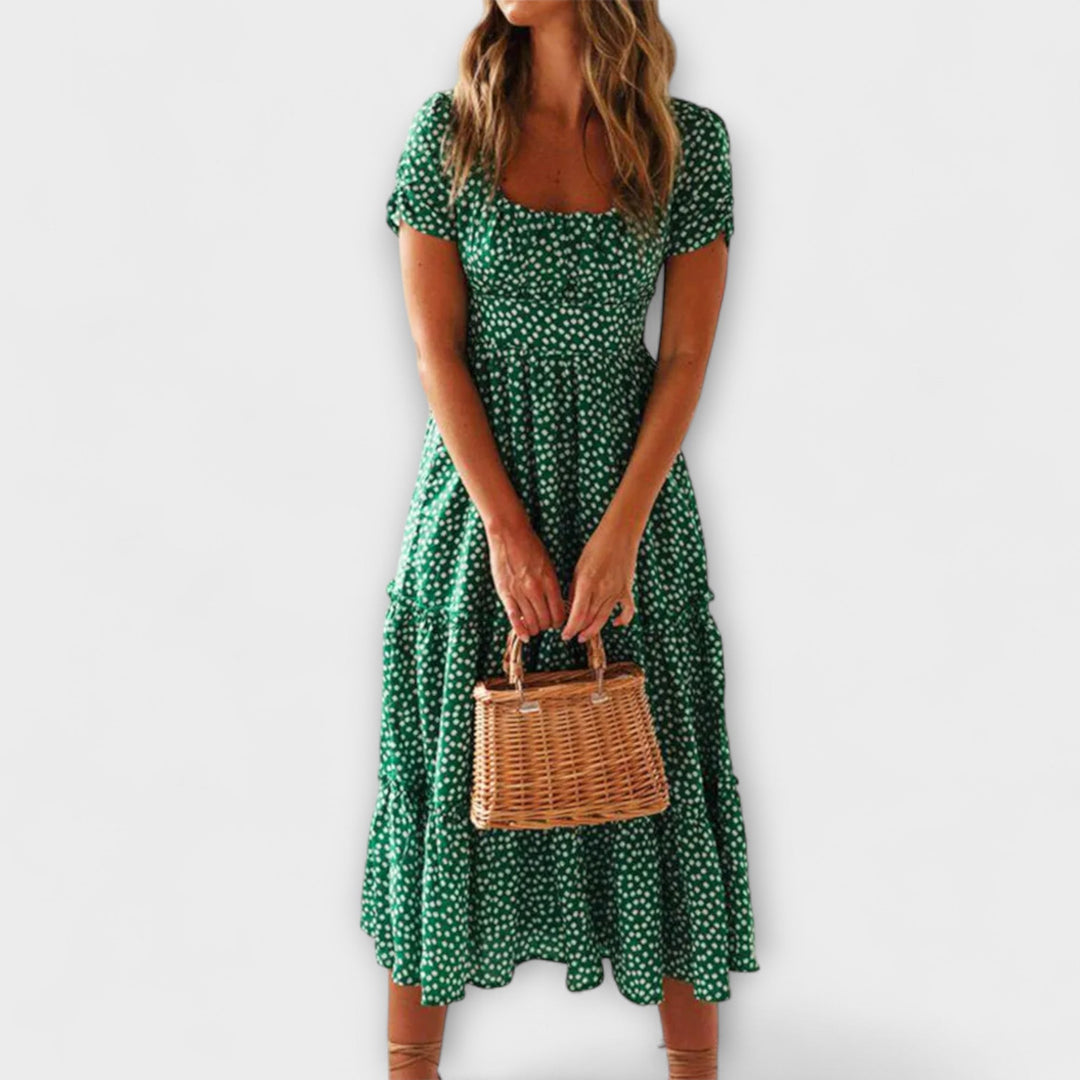 Robe maxi à motif floral vintage avec manches bouffantes