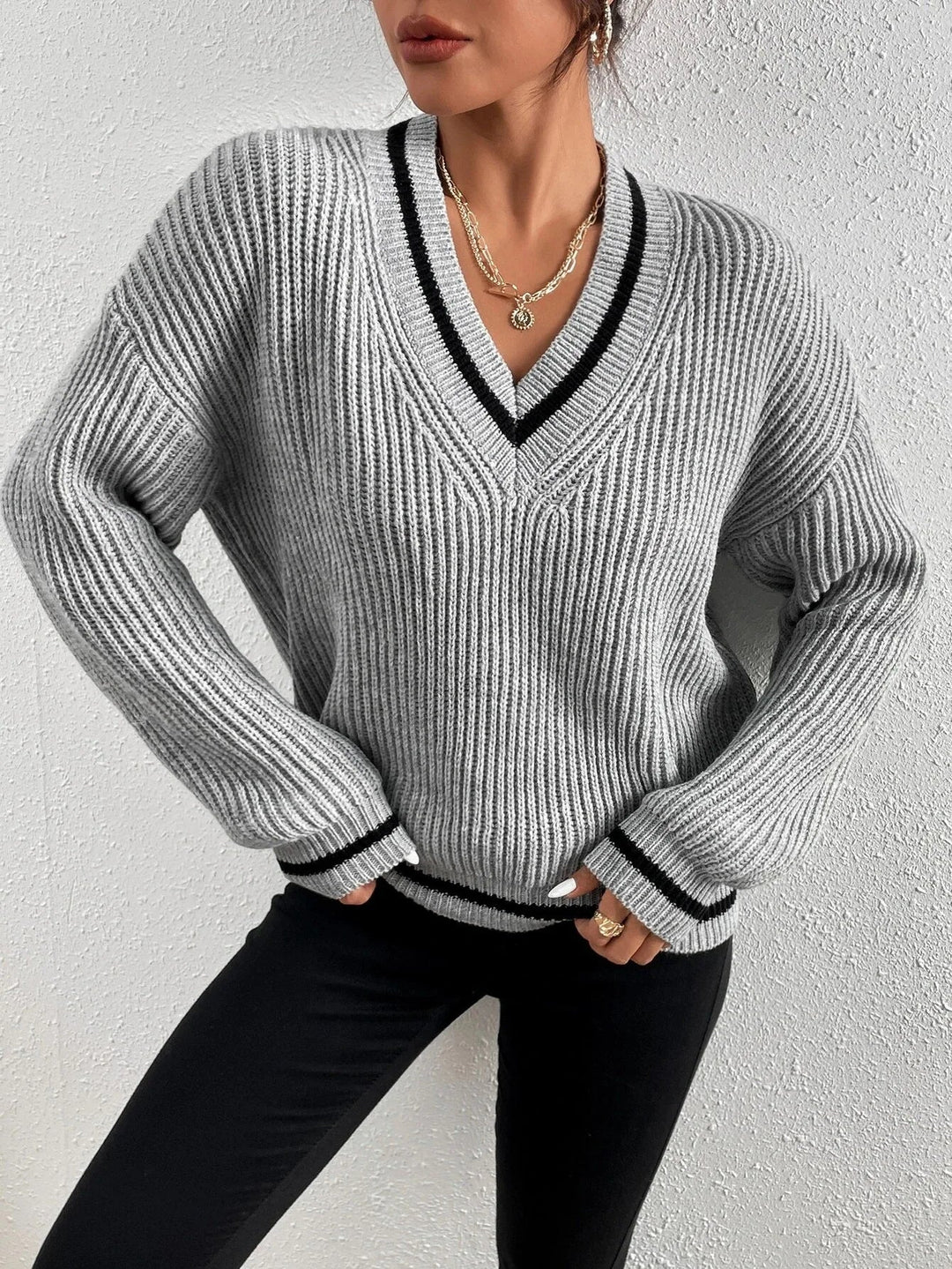 Marina | Pull en tricot rayé avec motif waffle