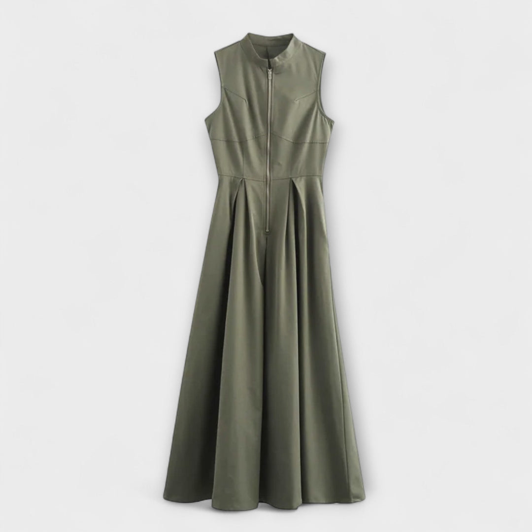 Robe sans manches avec plissés et coupe ajustée midi