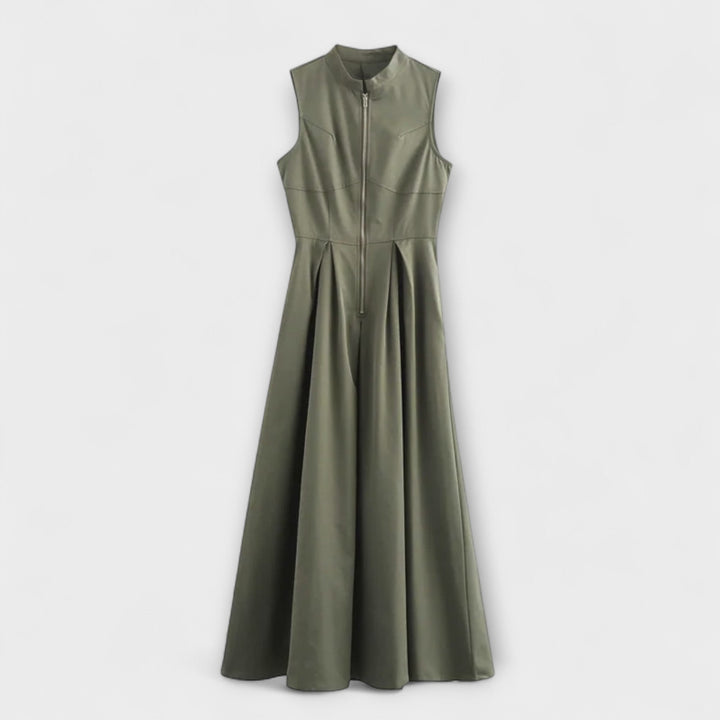 Robe sans manches avec plissés et coupe ajustée midi