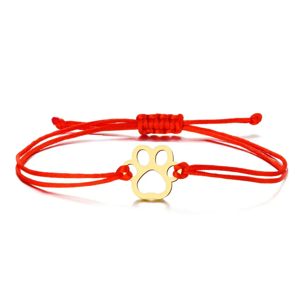 Bracelet avec cordon et empreinte de patte – Design ajustable en noir et rouge