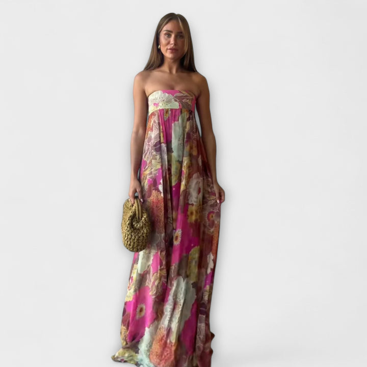 Robe Maxi Plissée Chic Rétro Sans Bretelles