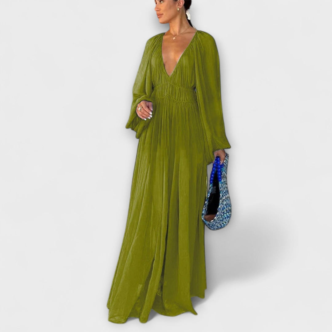 Robe plissée élégante à manches longues