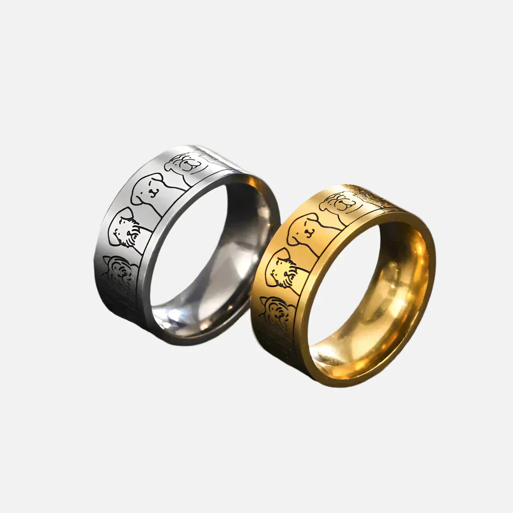 Bague large en acier inoxydable pour chiens – Motif gravé pour femmes