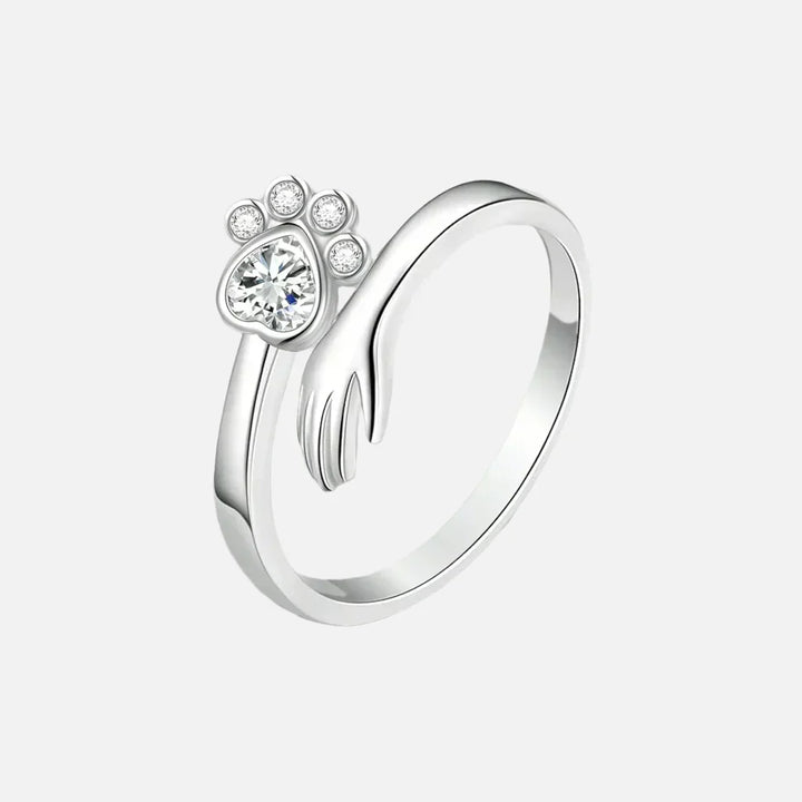 Bague ajustable en argent 925 – Design avec empreinte de main et de patte