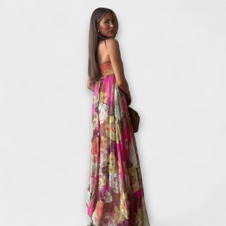 Robe Maxi Plissée Chic Rétro Sans Bretelles