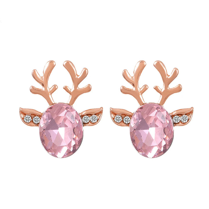 Boucles d'oreilles en métal avec un renne de Noël en cristal