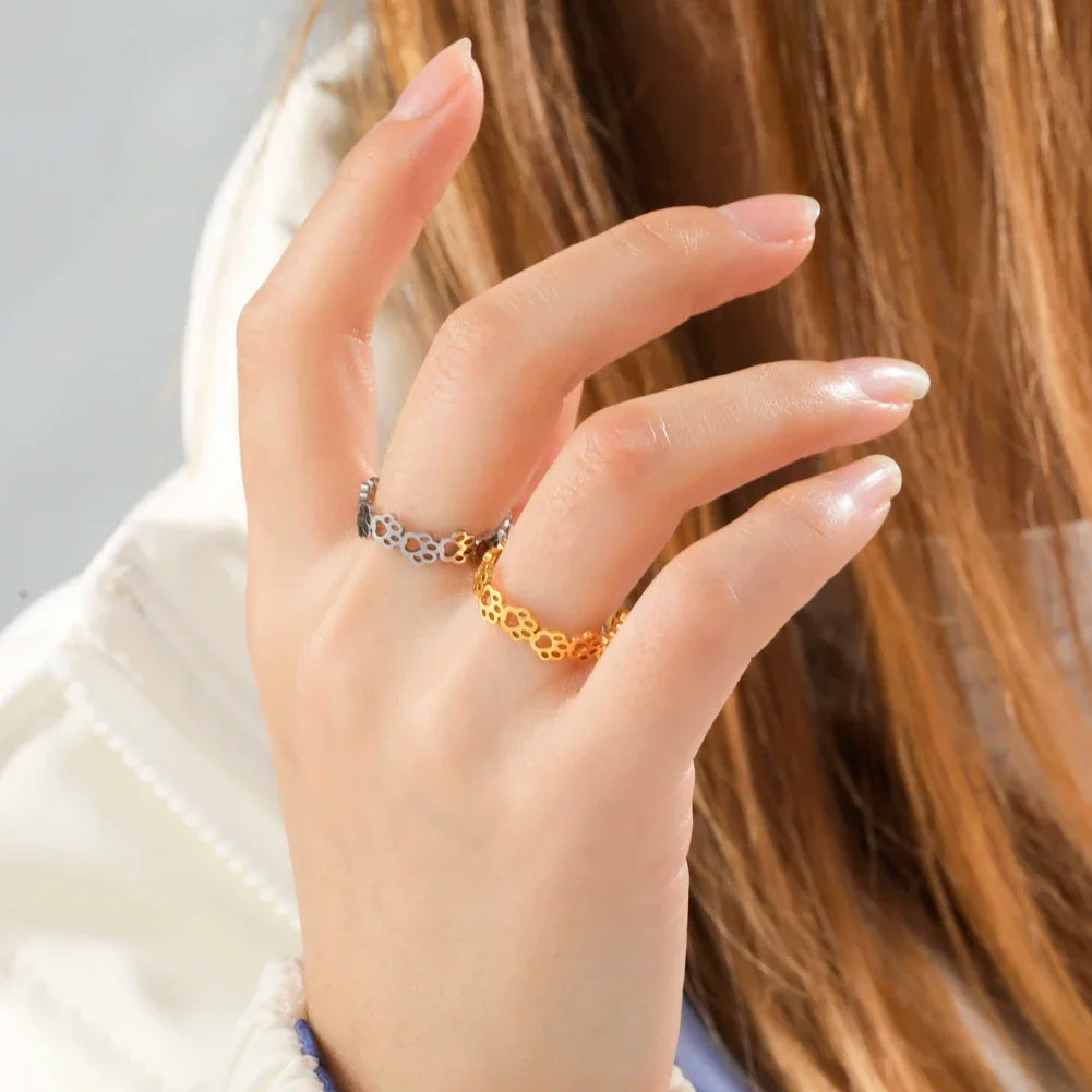 Bague réglable avec empreinte de patte – Fabriquée en acier inoxydable