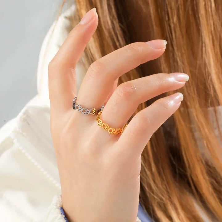 Bague réglable avec empreinte de patte – Fabriquée en acier inoxydable