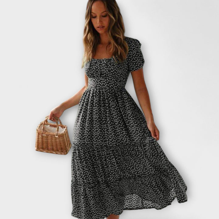 Robe maxi à motif floral vintage avec manches bouffantes