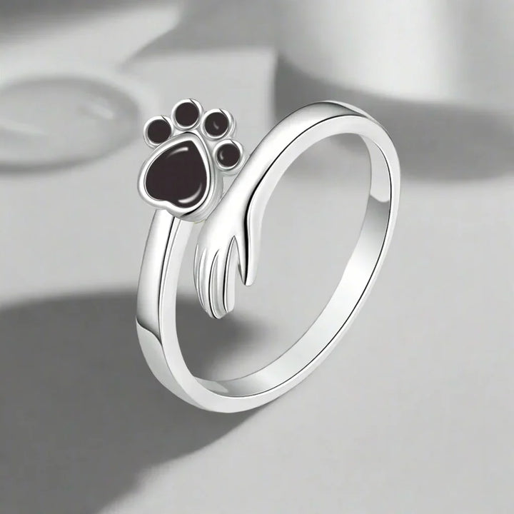 Bague ajustable en argent 925 – Design avec empreinte de main et de patte