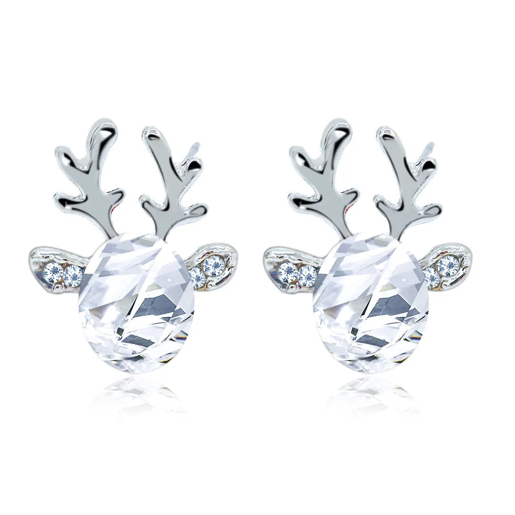 Boucles d'oreilles en métal avec un renne de Noël en cristal