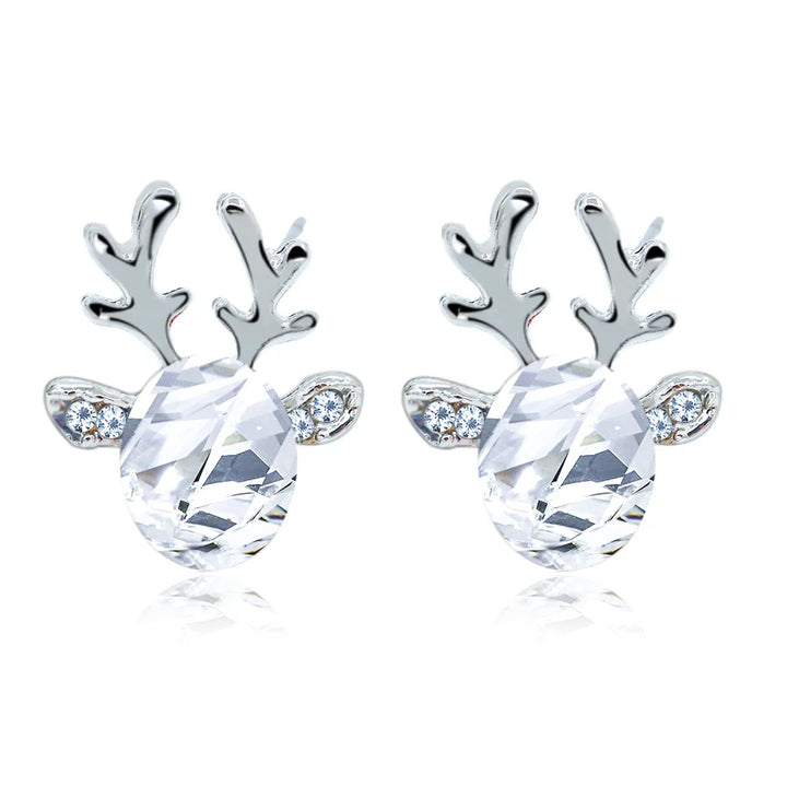 Boucles d'oreilles en métal avec un renne de Noël en cristal