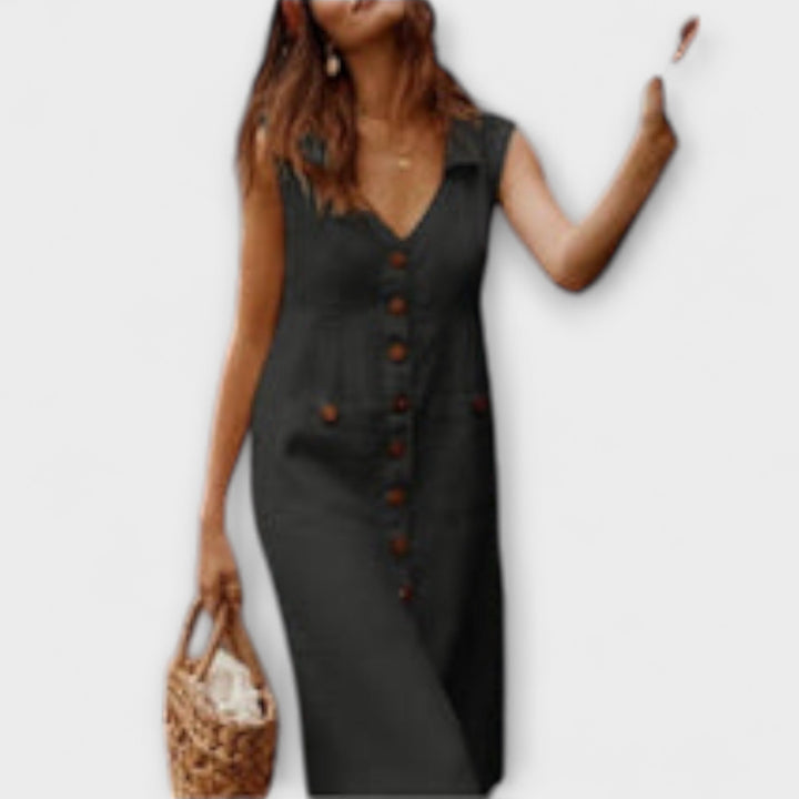 Nora – Robe A-Ligne en Coton et Lin avec Décolleté en V