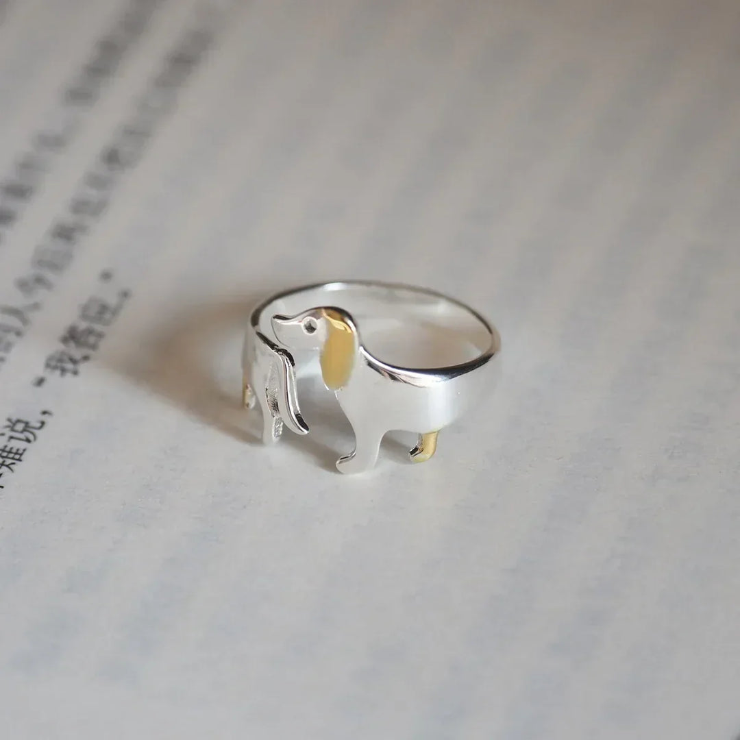 Bague avec un teckel en argent 925 – Taille ajustable