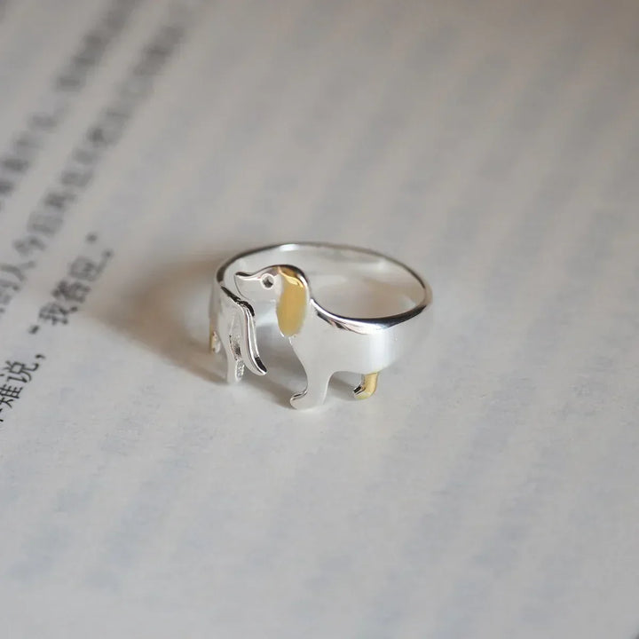 Bague avec un teckel en argent 925 – Taille ajustable
