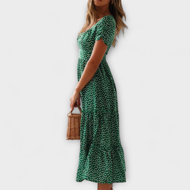 Robe maxi à motif floral vintage avec manches bouffantes