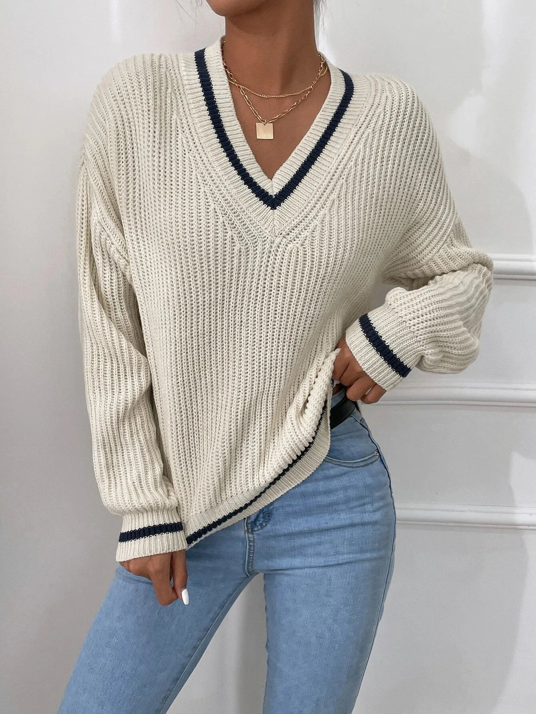 Marina | Pull en tricot rayé avec motif waffle