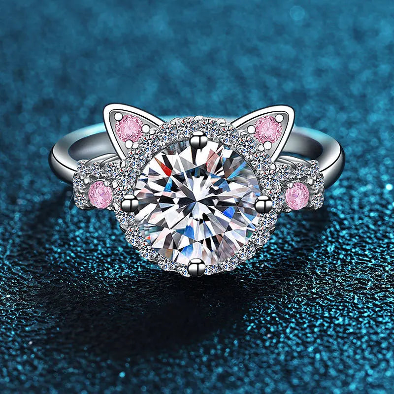 Bague ajustable avec des oreilles de chat en zircons