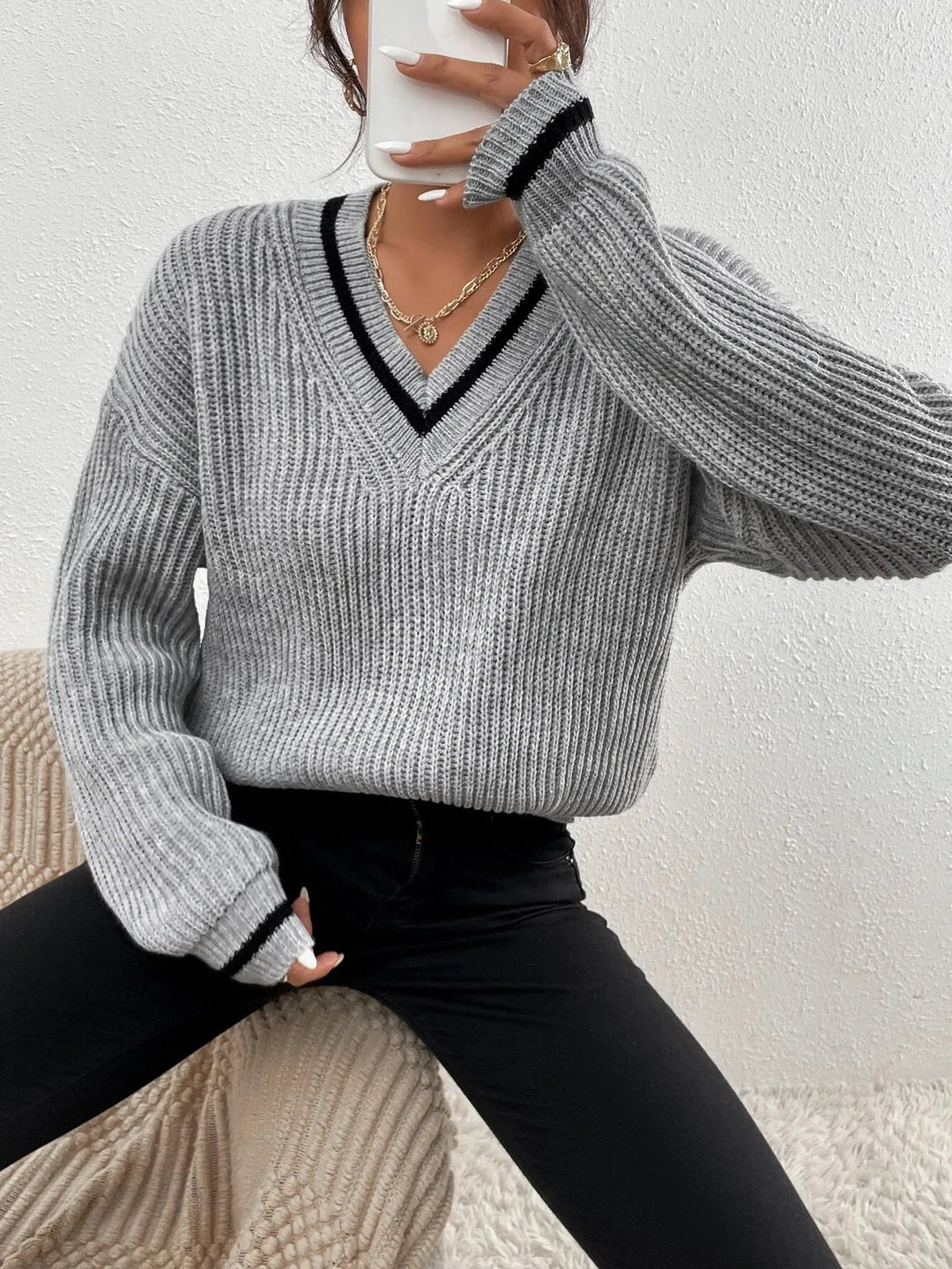 Marina | Pull en tricot rayé avec motif waffle