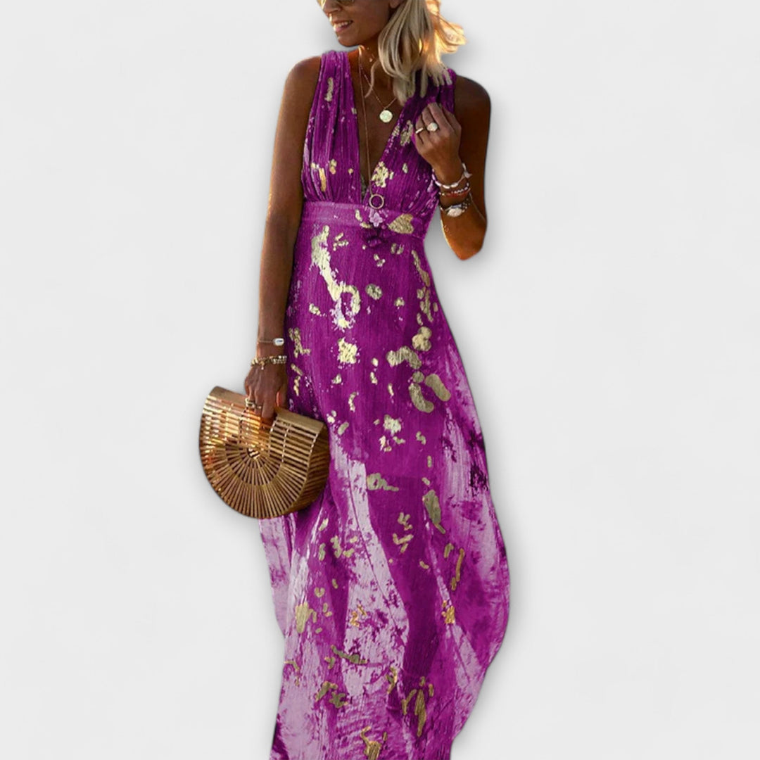 Robe à décolleté en V avec des détails en sequins