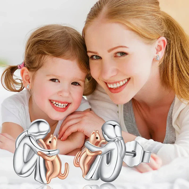 Boucles d'oreilles Gatto Hug bicolores argentées et dorées